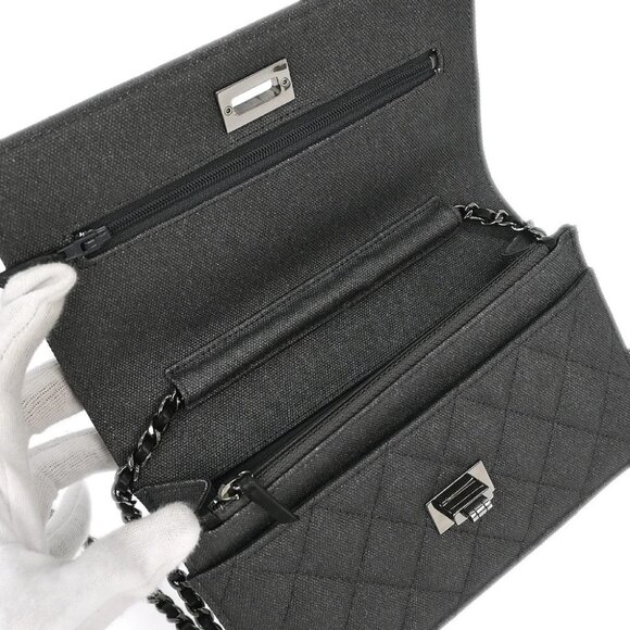 Chanel Gray Canvas Rhinestone Mademoiselle Lock Wallet on Chain WOC 166432 - Picture 8 of 10